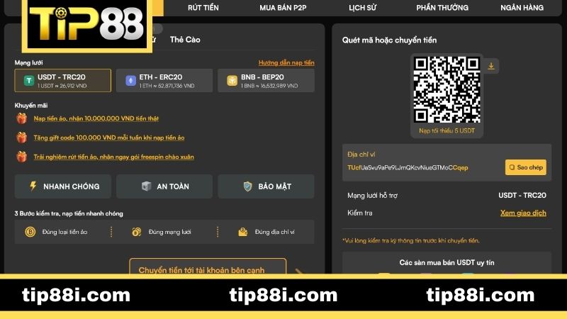 Các phương thức nạp tiền TIP88 phổ biến