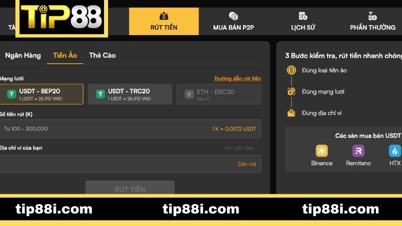 Hướng dẫn các thao tác rút tiền TIP88 đơn giản nhất