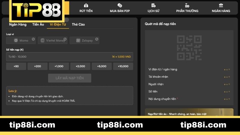 Lưu ý cần nhớ khi giao dịch nạp tiền TIP88