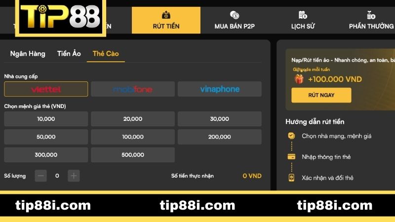 Lưu ý quan trọng khi rút tiền TIP88