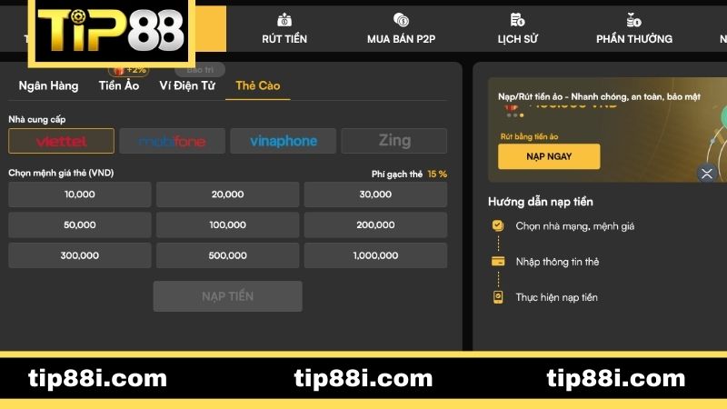 Quy trình nạp tiền TIP88 đơn giản cho người mới